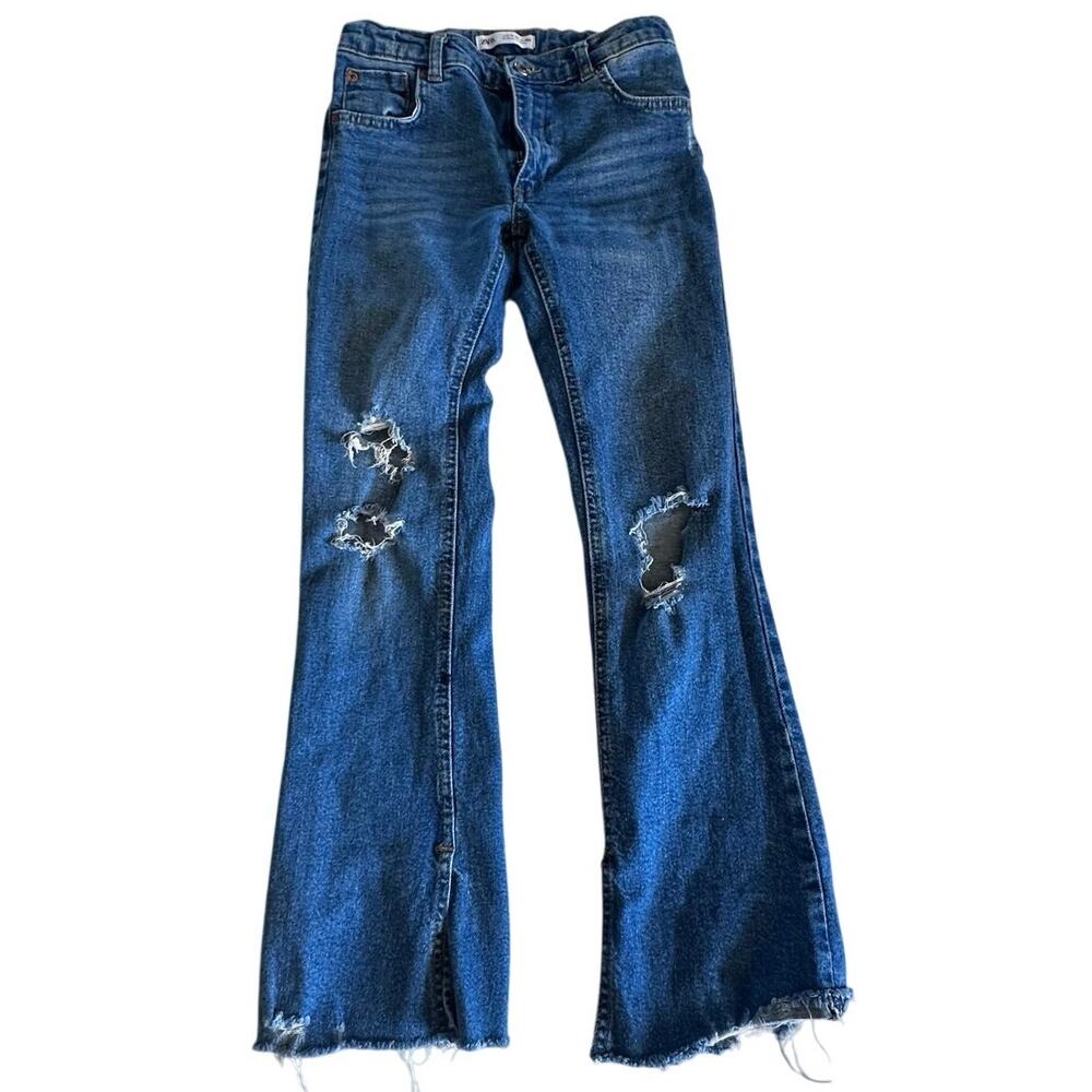 Zara Girls Flare Distressed Jeans Size 11/12 Adjustable Waist